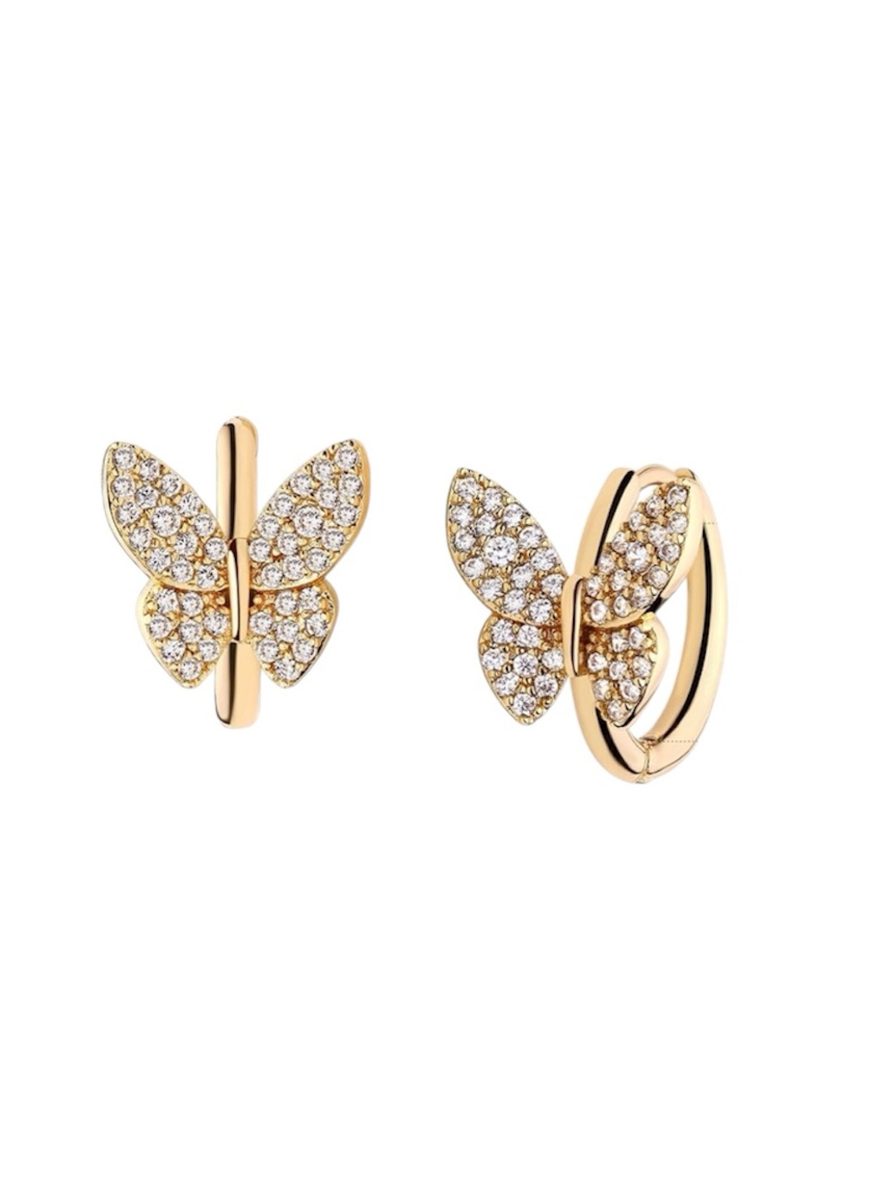 NEW 14k Gold Plated Small Butterfly Cubic Zirconia Huggie Earrings